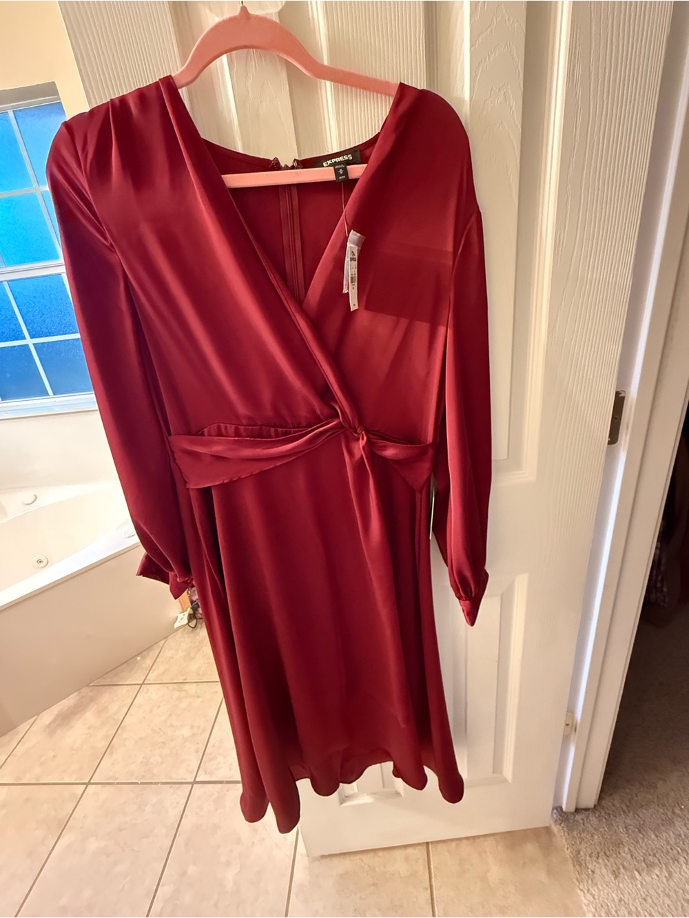 Express Burgundy High-Low Wrap Maxi Dress - Picture 2 of 5